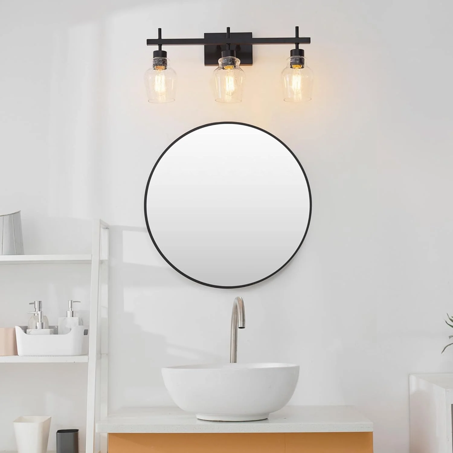 Bunbury 5-Piece "All-in-One" Bathroom Set, Matte Black, 3-Light Vanity Light Combo - Image 4