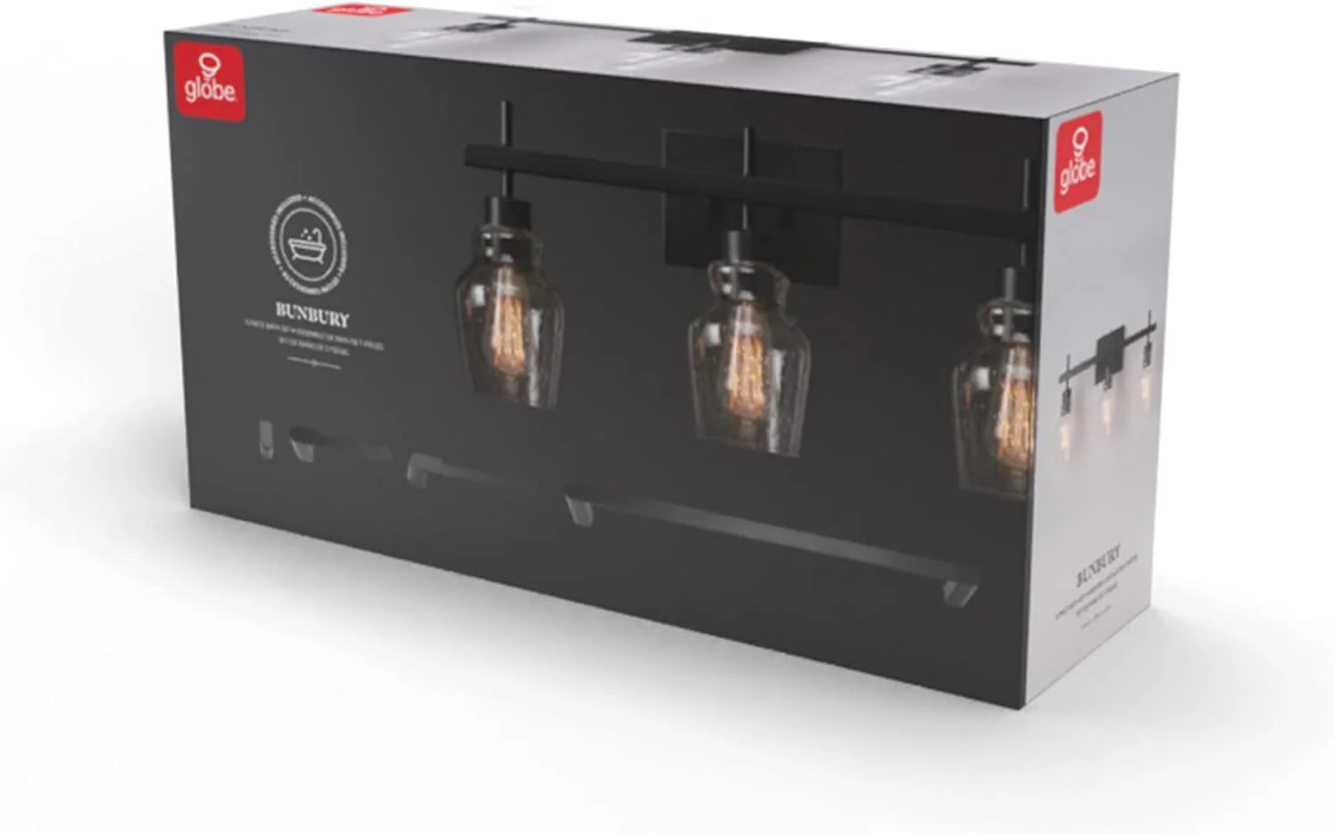 Bunbury 5-Piece "All-in-One" Bathroom Set, Matte Black, 3-Light Vanity Light Combo - Image 6