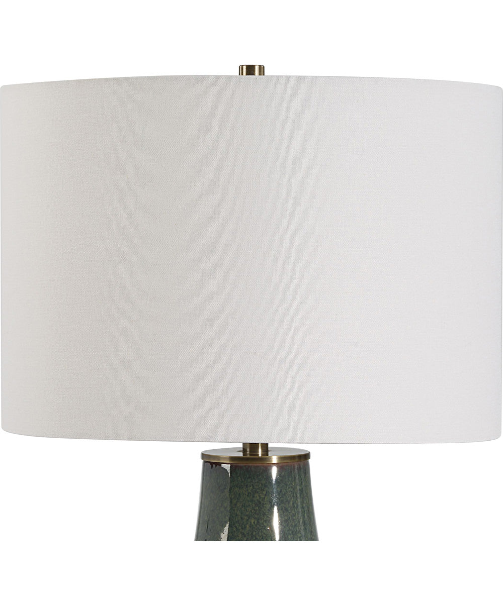 Ceramic Table Lamp in Blue-Green with White Linen - Image 5