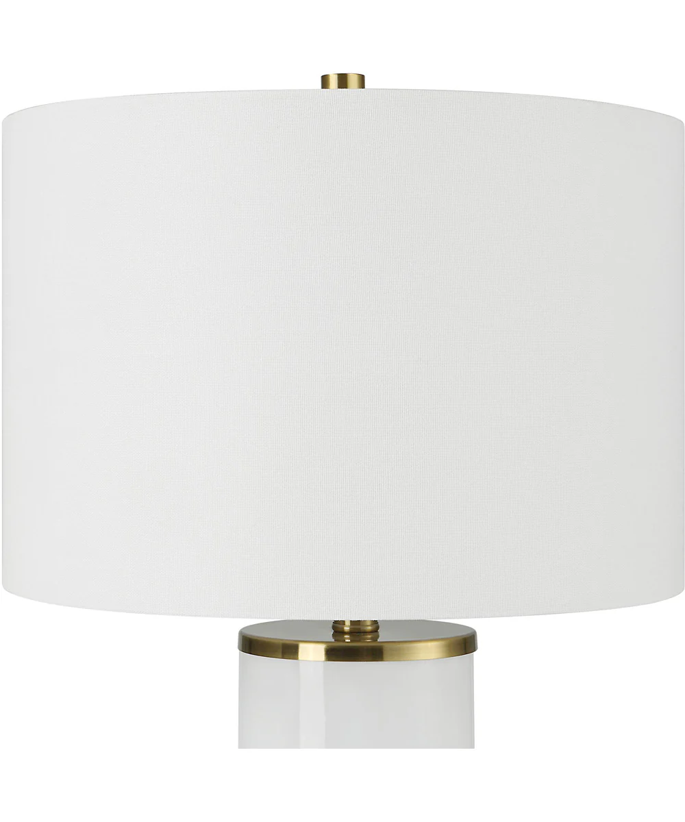 Ceramic Table Lamp in White Gloss and Gold with White Linen - Image 6