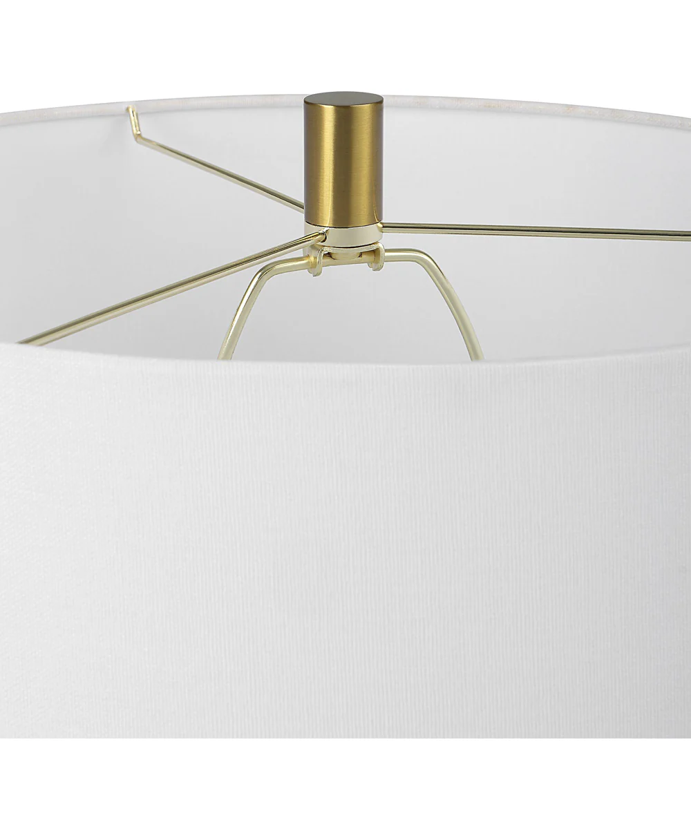 Ceramic Table Lamp in White Gloss and Gold with White Linen - Image 7