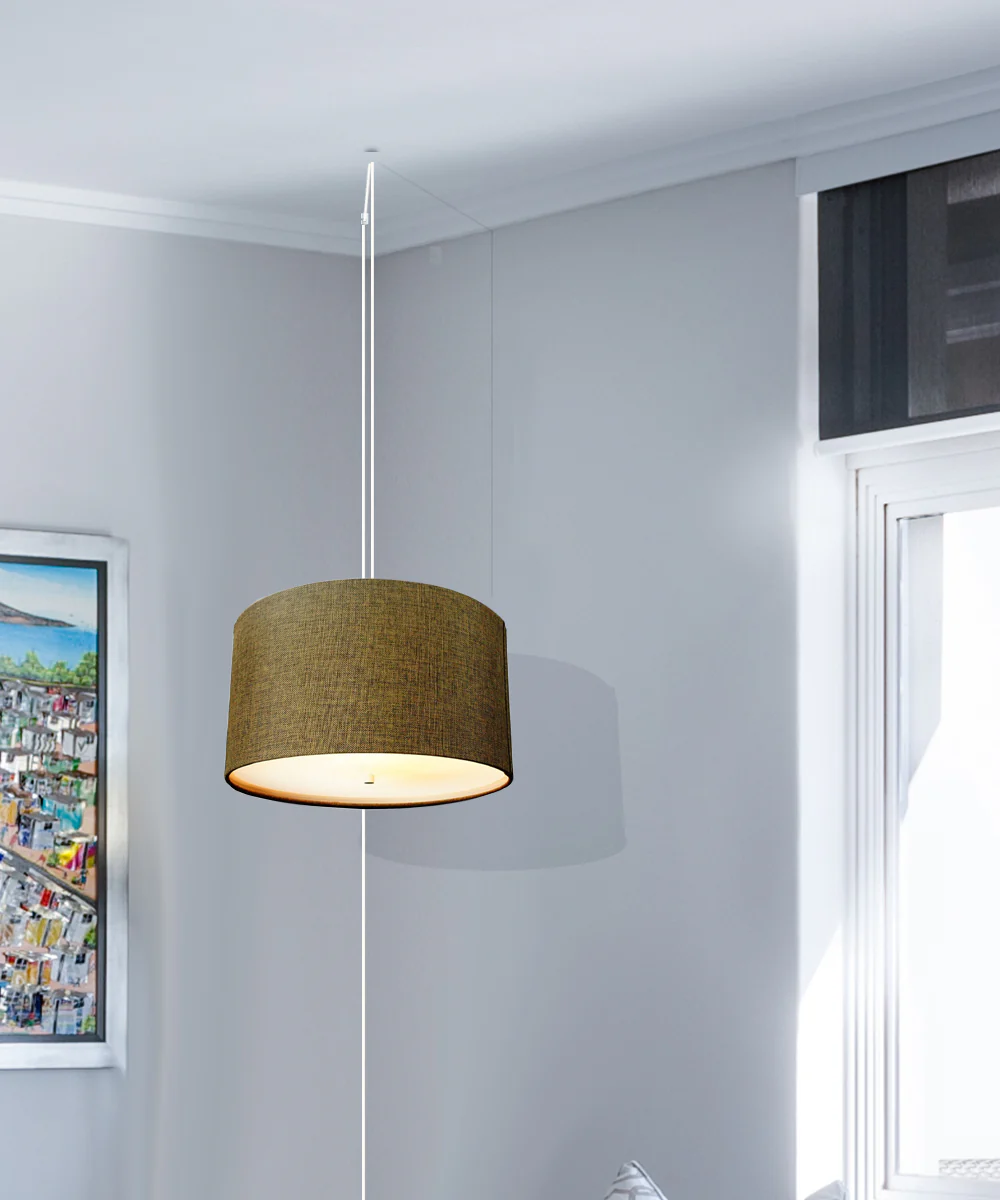 2 Light Swag Plug-In Pendant 18"w Chocolate Burlap with Diffuser, White Cord - Image 5