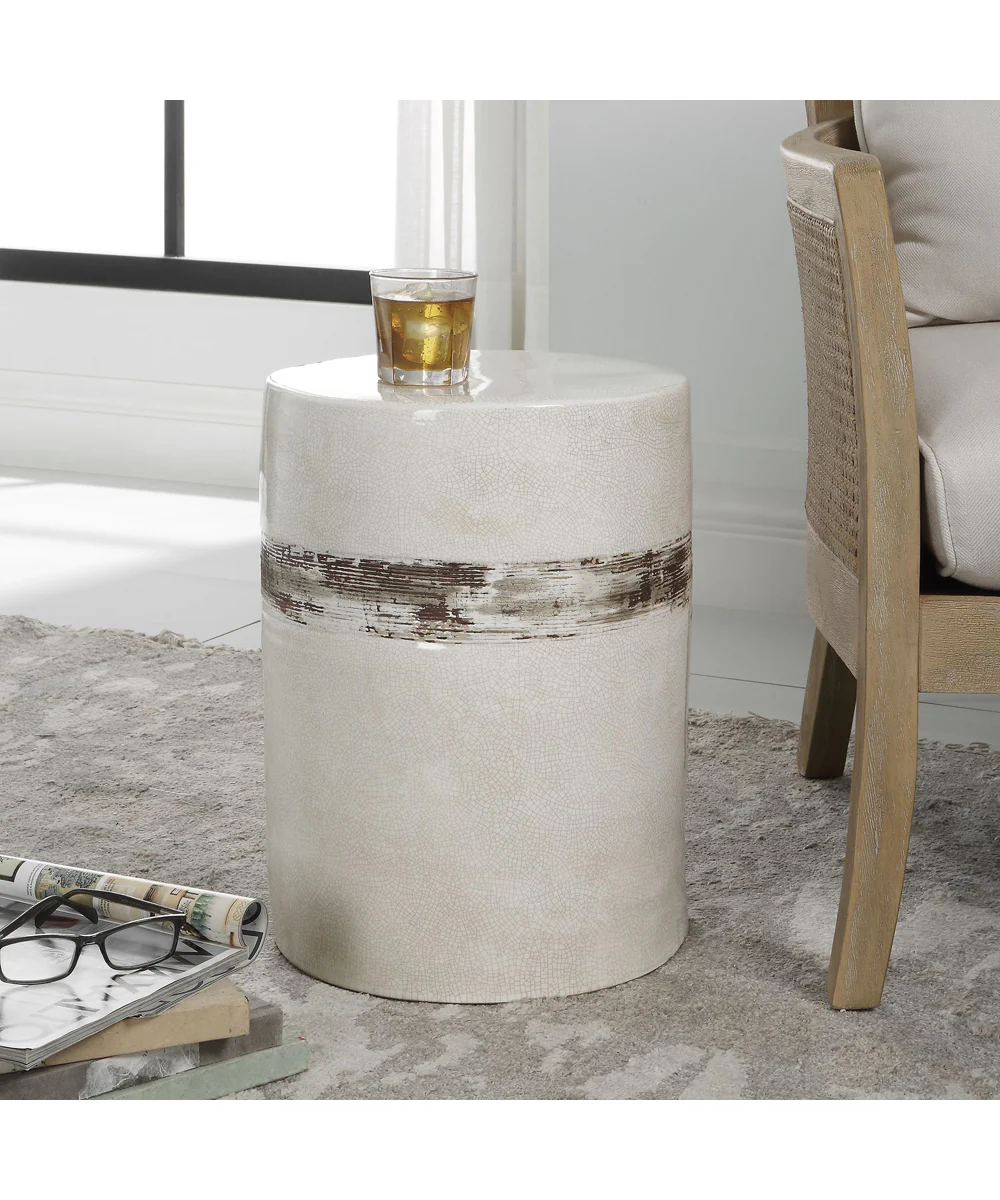 Comanche White Ceramic Garden Stool - Image 2
