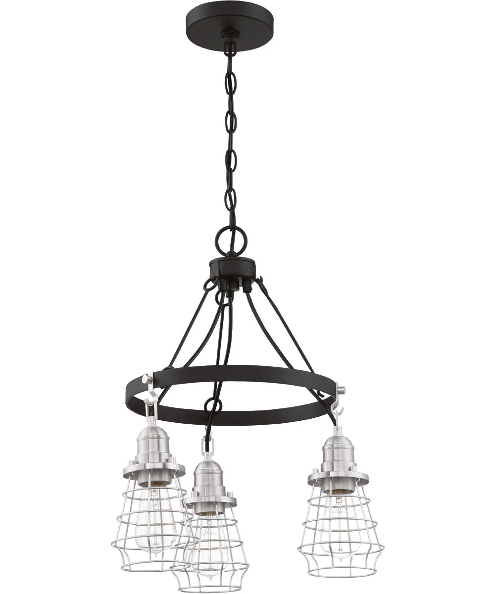 Thatcher 3-Light Down Chandelier Flat Black/Brushed Polished Nickel