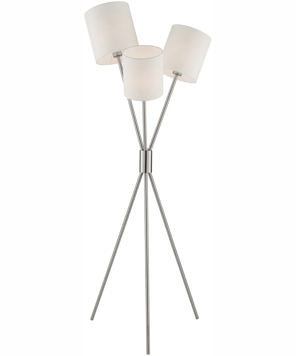 Crisanta 3-Light 3-Light Floor Lamp Brushed Nickel/White Linen