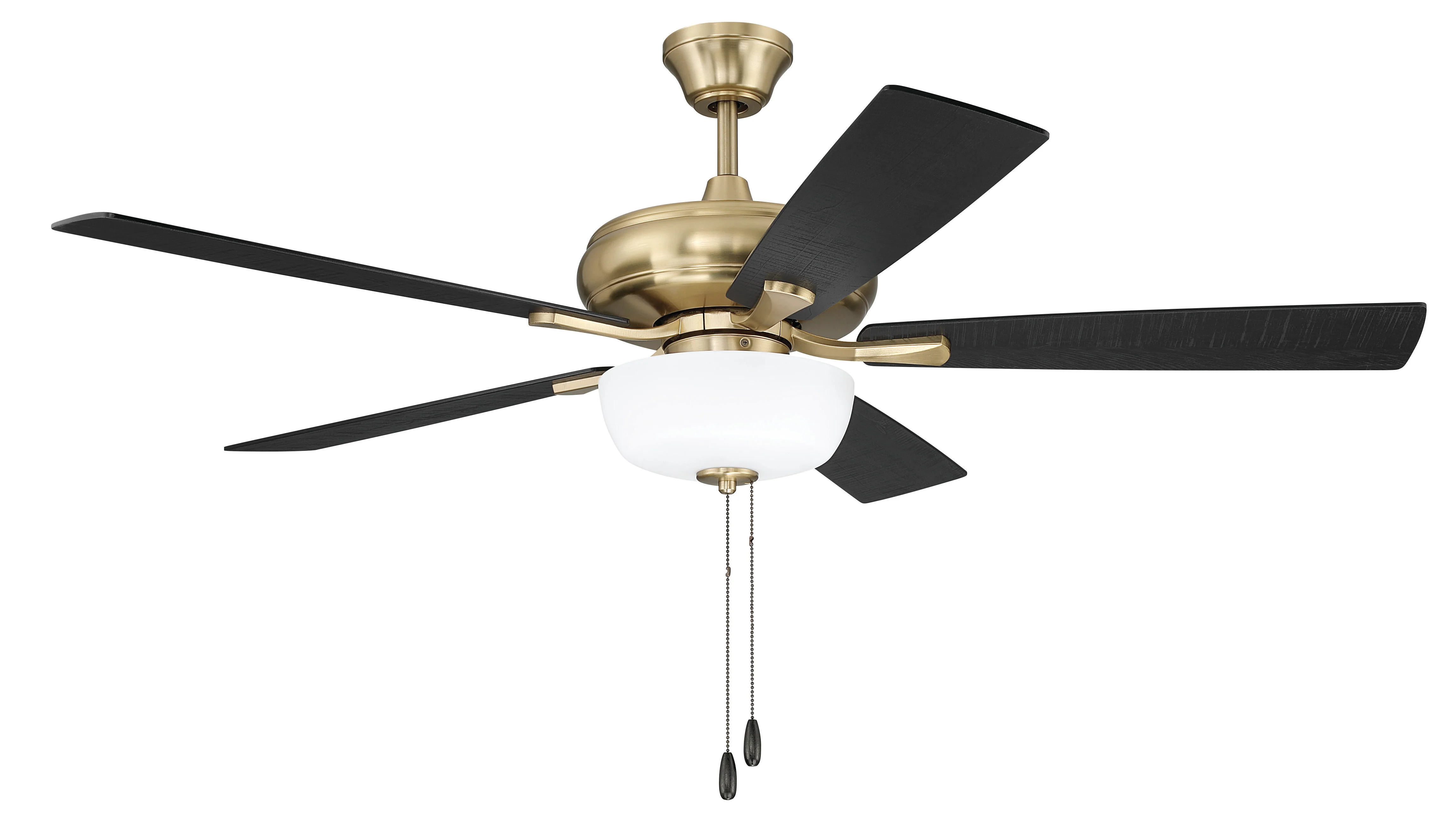 EOS 2 Light Frosted White Bowl 52" Ceiling Fan 2-Light Fan Satin Brass