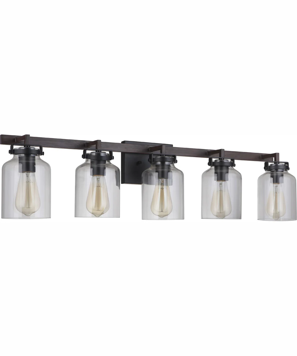 Foxwood 5-Light Vanity Flat Black/Dark Teak