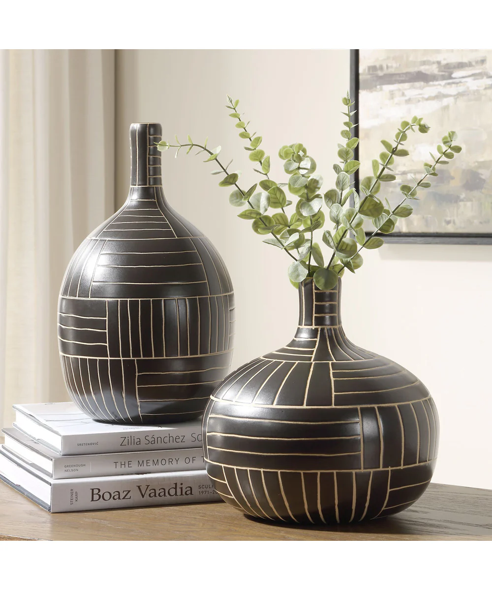 Graphite Stride Geometric Vases Set of 2 - Image 2