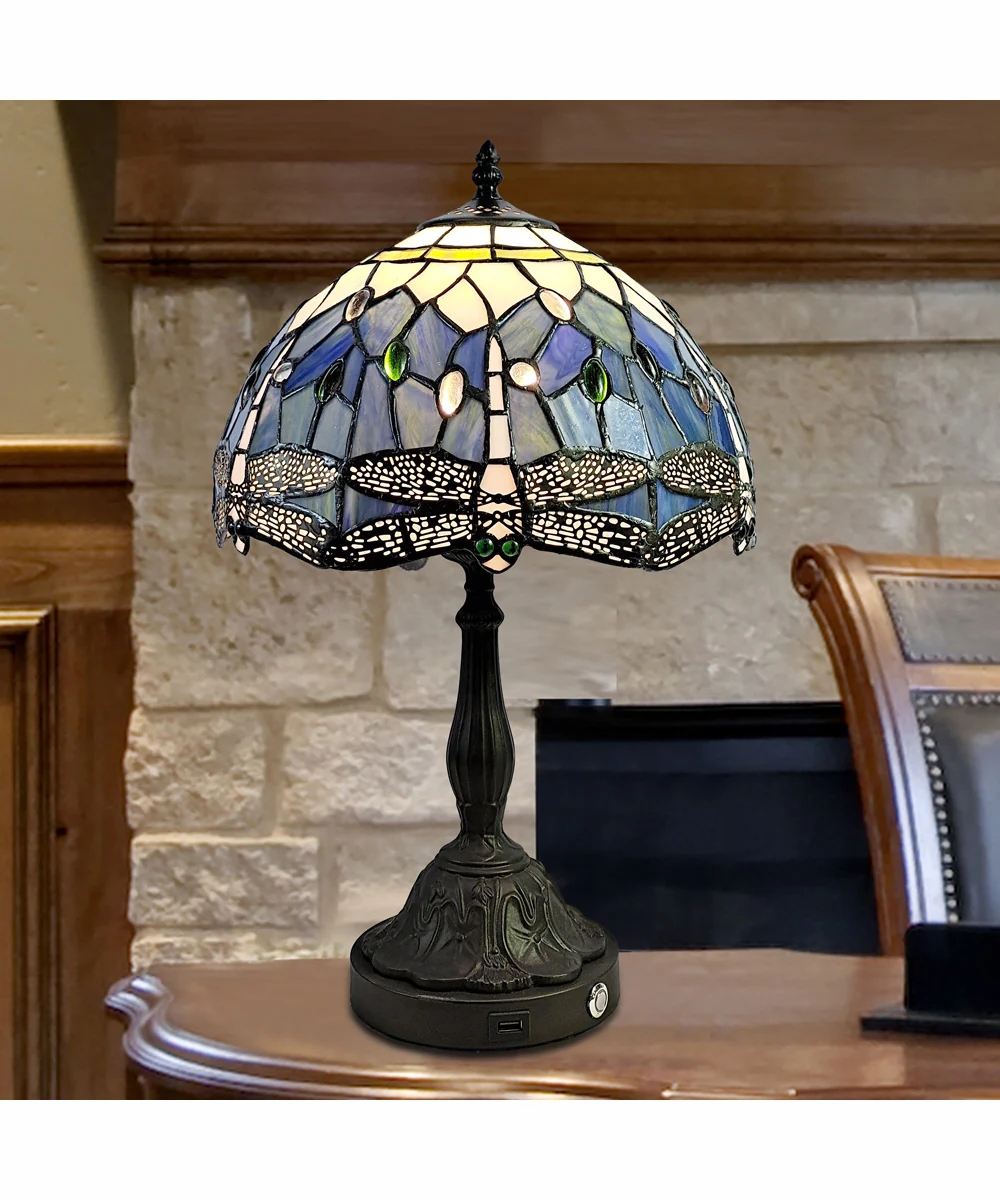 Jordan Dragonfly Tiffany Table Lamp With Usb Port - Image 2