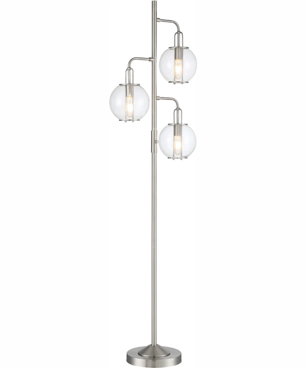 Kaira 3-Light 3-Light Floor Lamp Brushed Nickel/Clear Glass Shade
