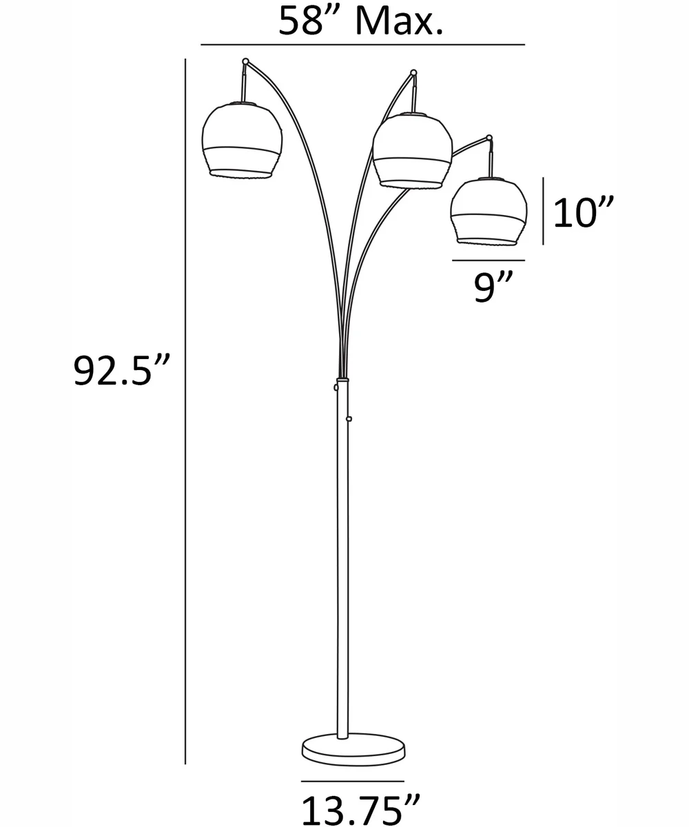 Kaylor 3-Light 3-Light Arc Lamp Brushed Nickel/Outer Rattan&Inner Fabric Shade - Image 4