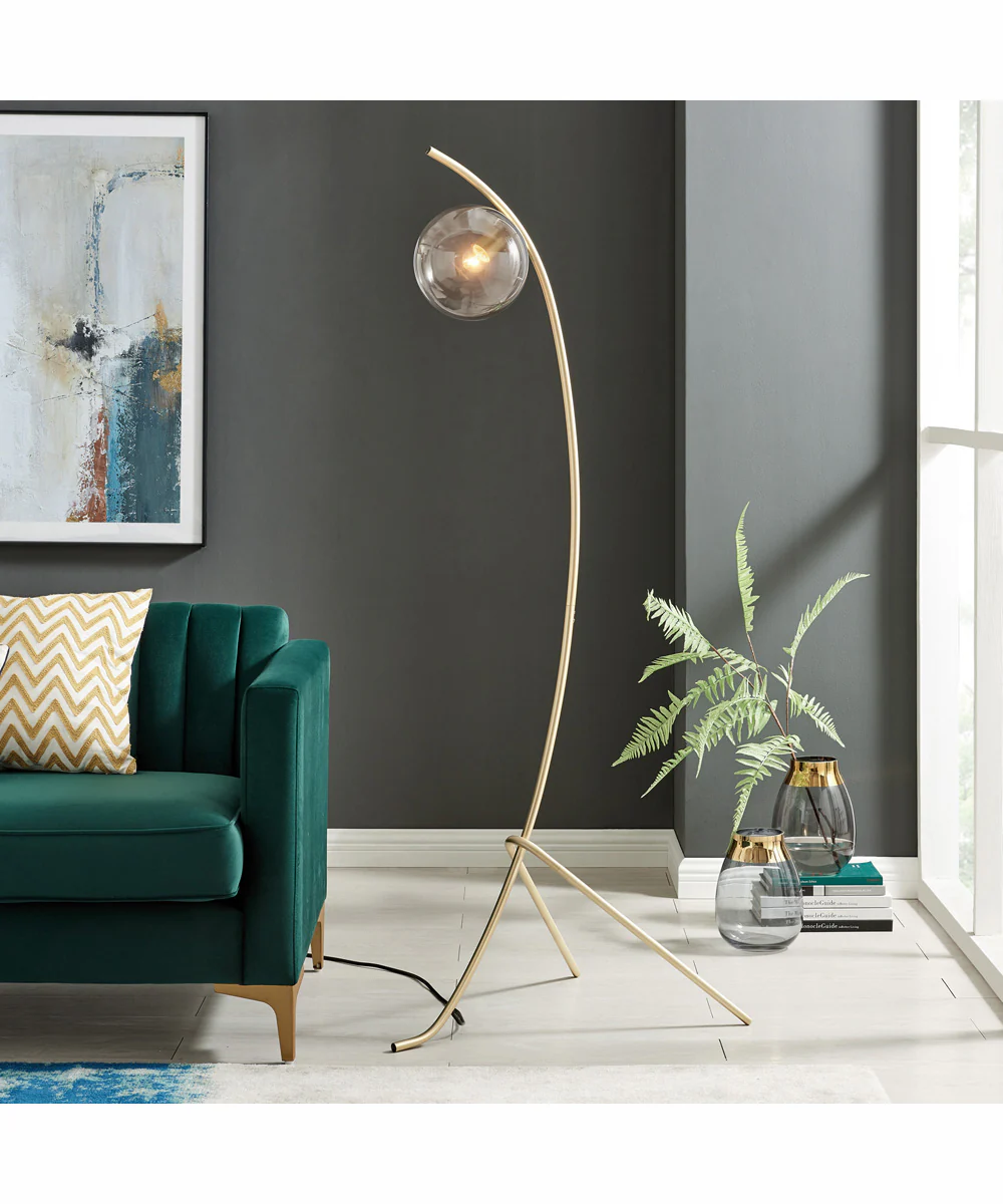 Lancy 1-Light Floor Lamp Gold/Smoke Glass Shade - Image 3