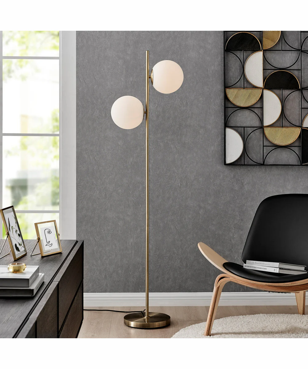 Lencho 2-Light 2-Light Floor Lamp Gold/Frost Glass Shade - Image 3