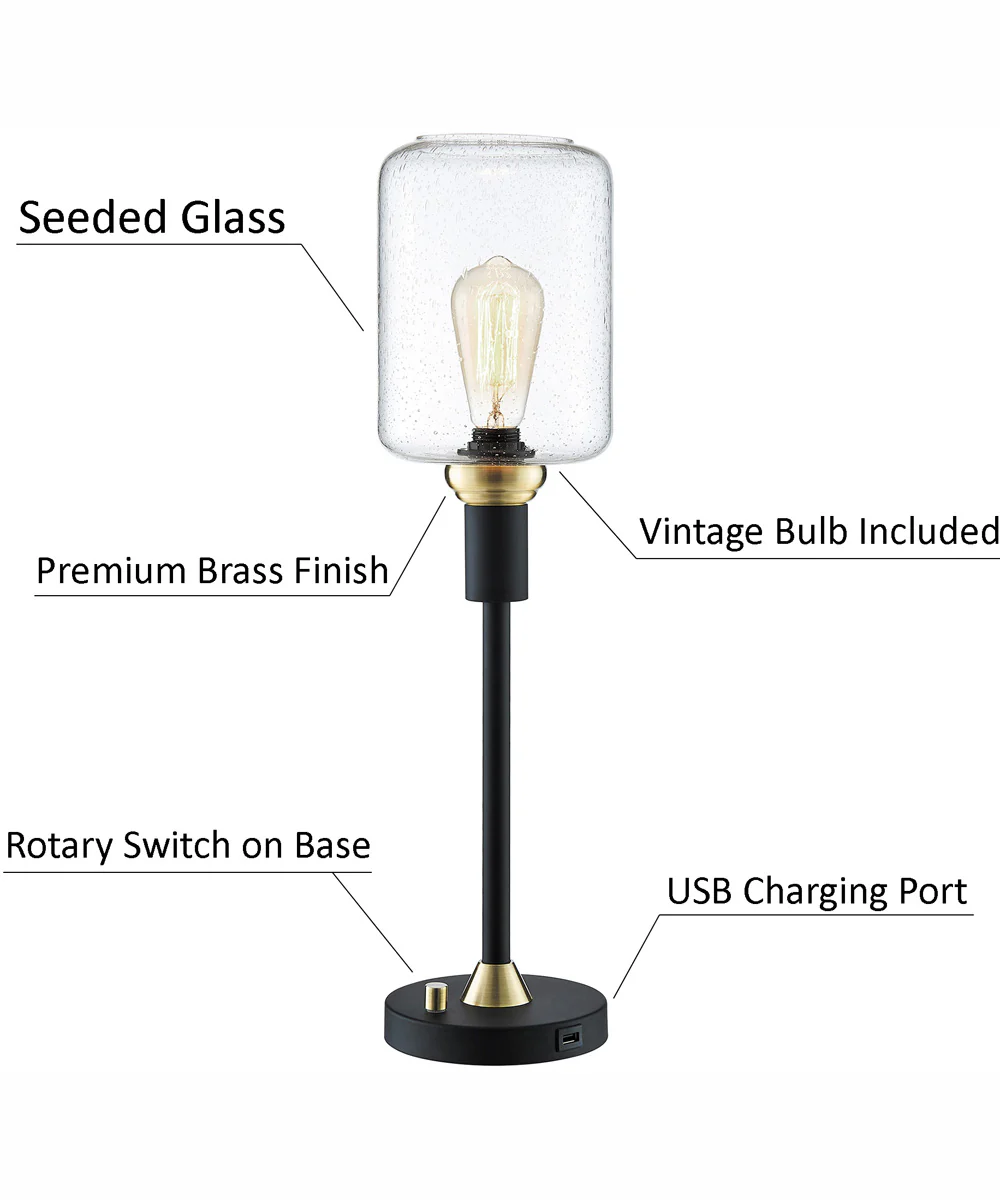 Luken 1-Light 3Pcs Floor & Table Lamp Set Black/Antique Brass/Seeded Glass - Image 9