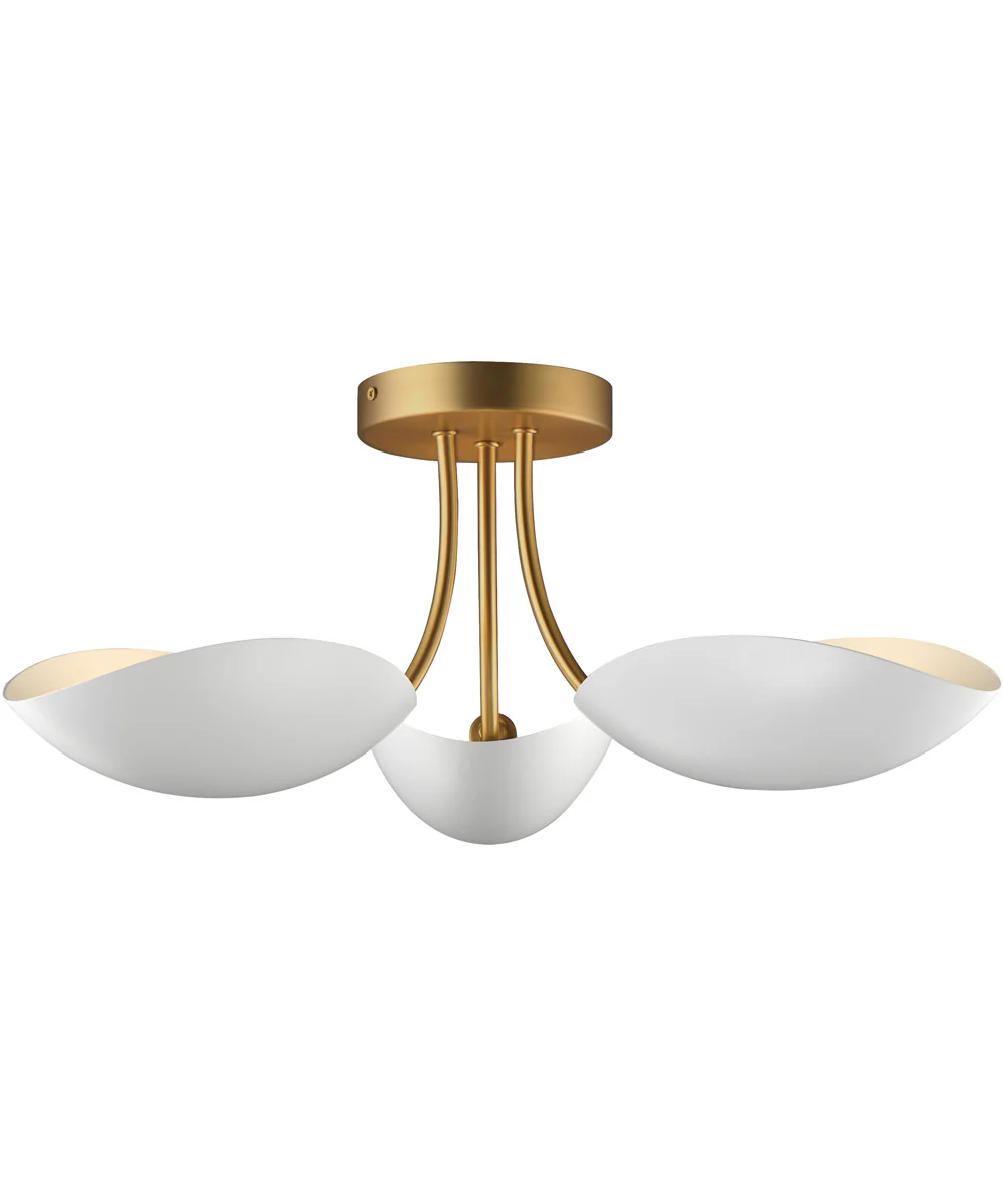 Maris 3-Light Semi Flush White/Natural Aged Brass