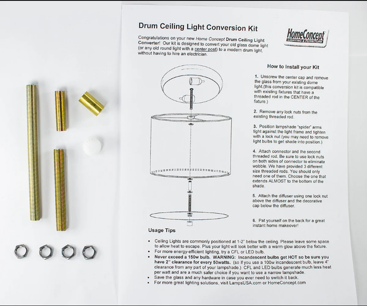 Moderne Flush Mount Conversion Kit 14"w White Hardback Drum Lampshade - Image 5