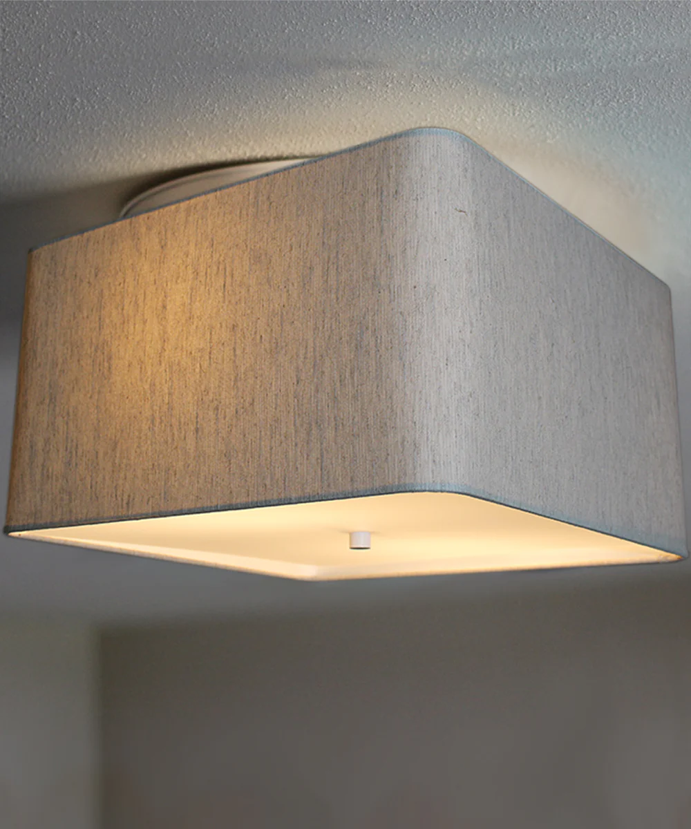 Moderne Flush Mount Conversion Kit 16"w Rounded Corner Square Oatmeal Drum Shade - Image 2