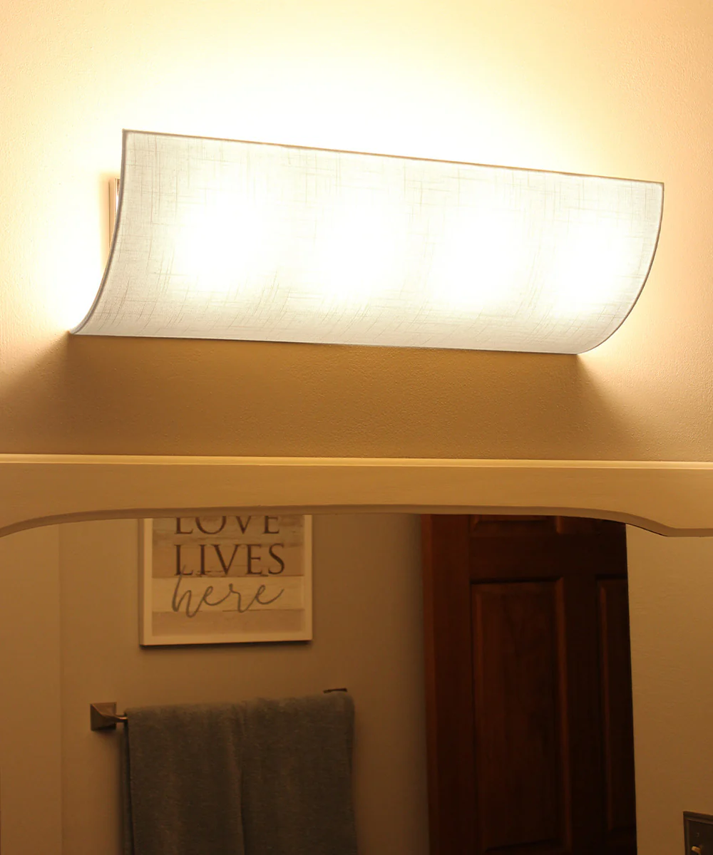 Moderne Vanity Light Cover Conversion Kit, 20"W White Textured Fabric Shade - DIY Upgrades Hollywood Lights (No Wiring) - Image 5