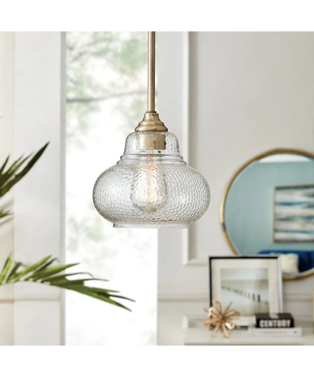 Payton 1-Light Mini Pendant Antique Brass/Glass Shade