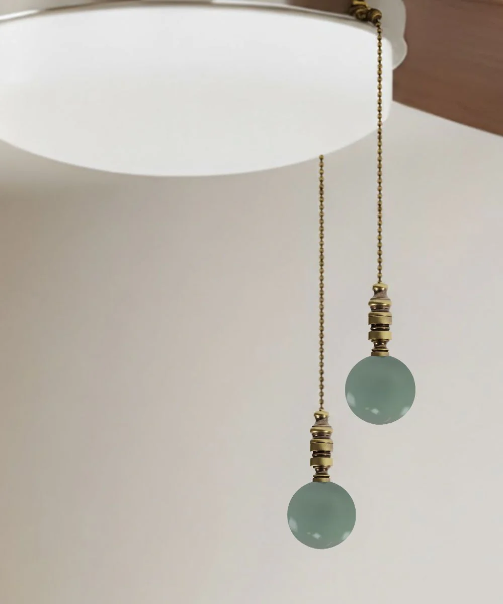 Antiqued Brass 40mm Sage Green Ceramic Ball Fan Pull 2.25"h - Image 2