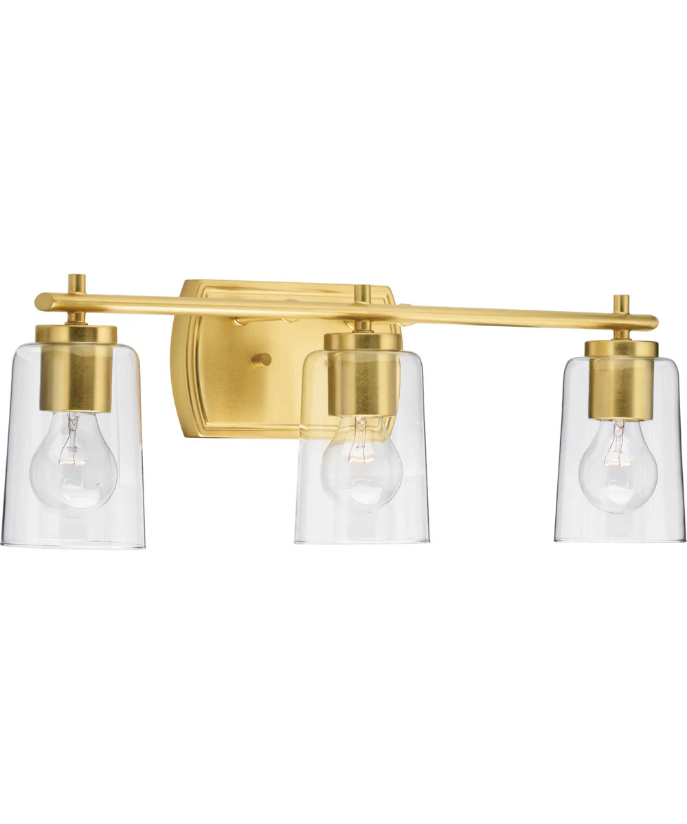 Adley 3-Light Clear Glass New Traditional Bath Vanity Light Satin Brass - Image 3