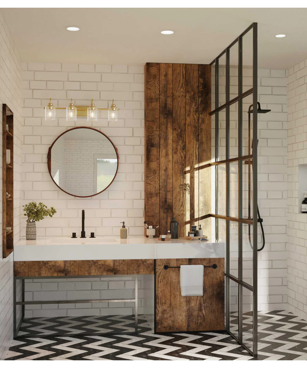 Aiken 4-Light Vintage Style Brass Clear Glass Farmhouse Style Bath Vanity Wall Light Vintage Brass - Image 2