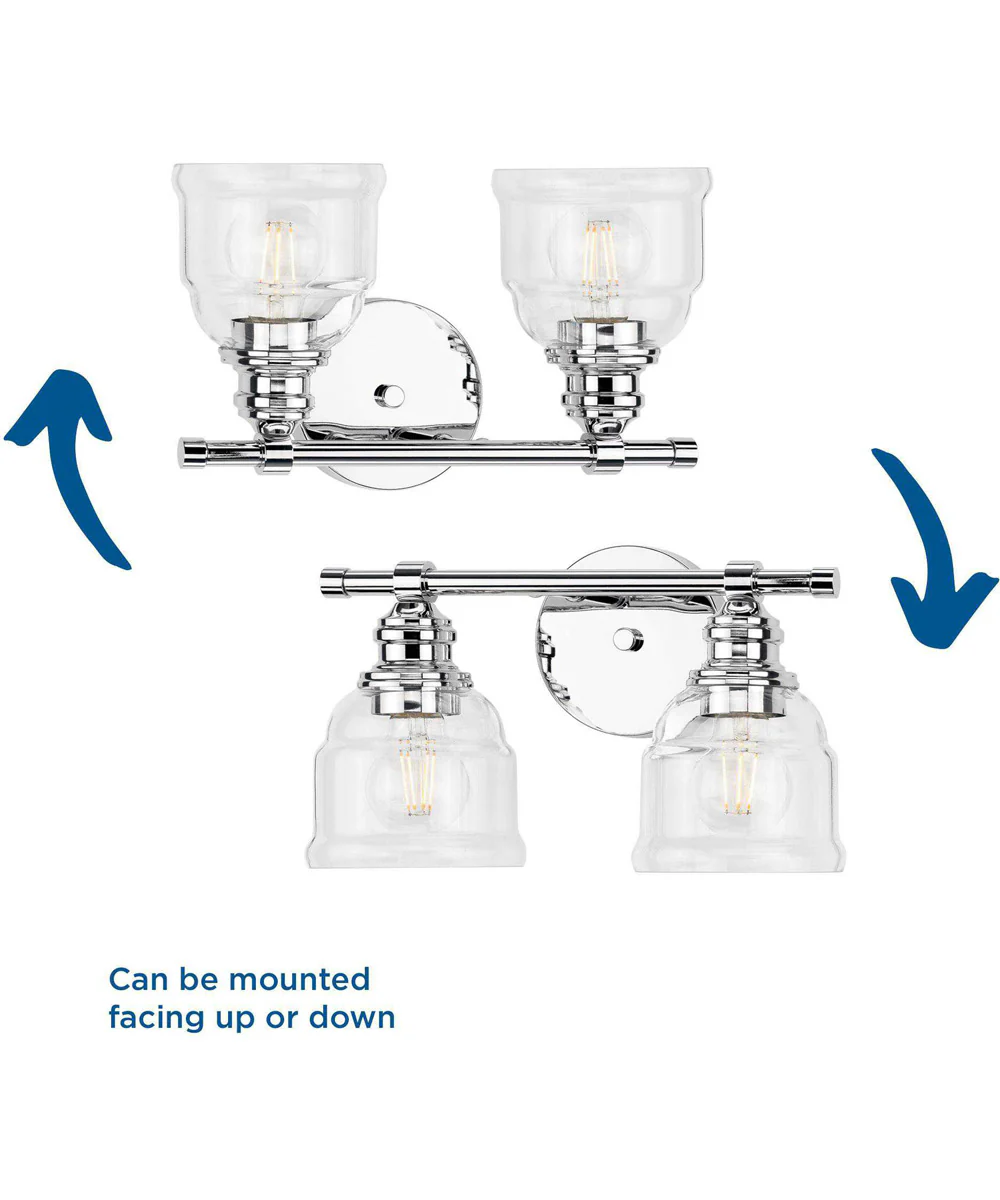 Ambrose 2-Light Farmhouse Clear Glass Bath Vanity Light Polished Chrome - Image 2