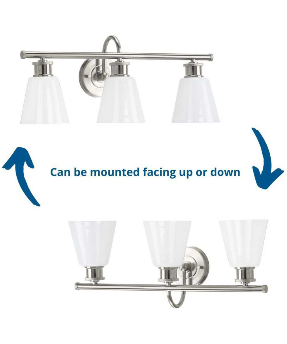 Ashford 3-Light Opal Glass Farmhouse Style Bath Vanity Wall Light Brushed Nickel - Image 3