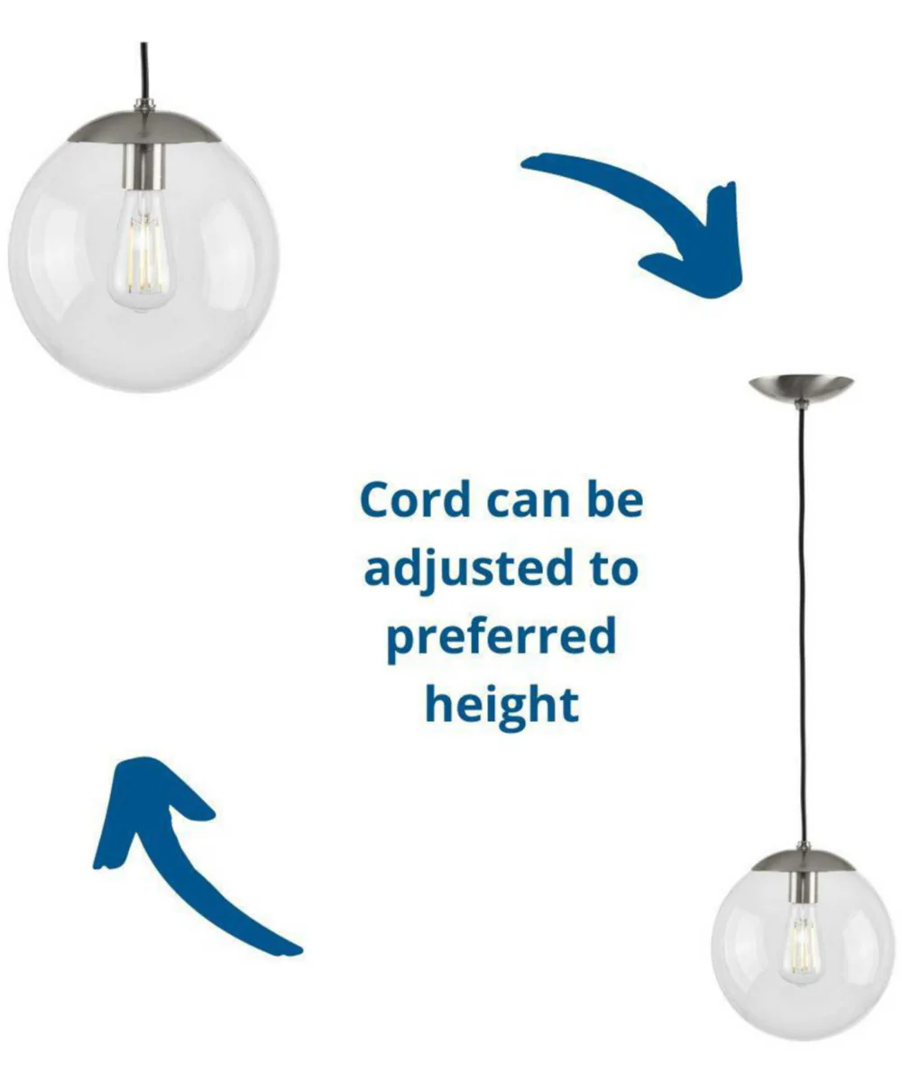 Atwell 12-inch Clear Glass Globe Large Hanging Pendant Light Brushed Nickel - Image 7