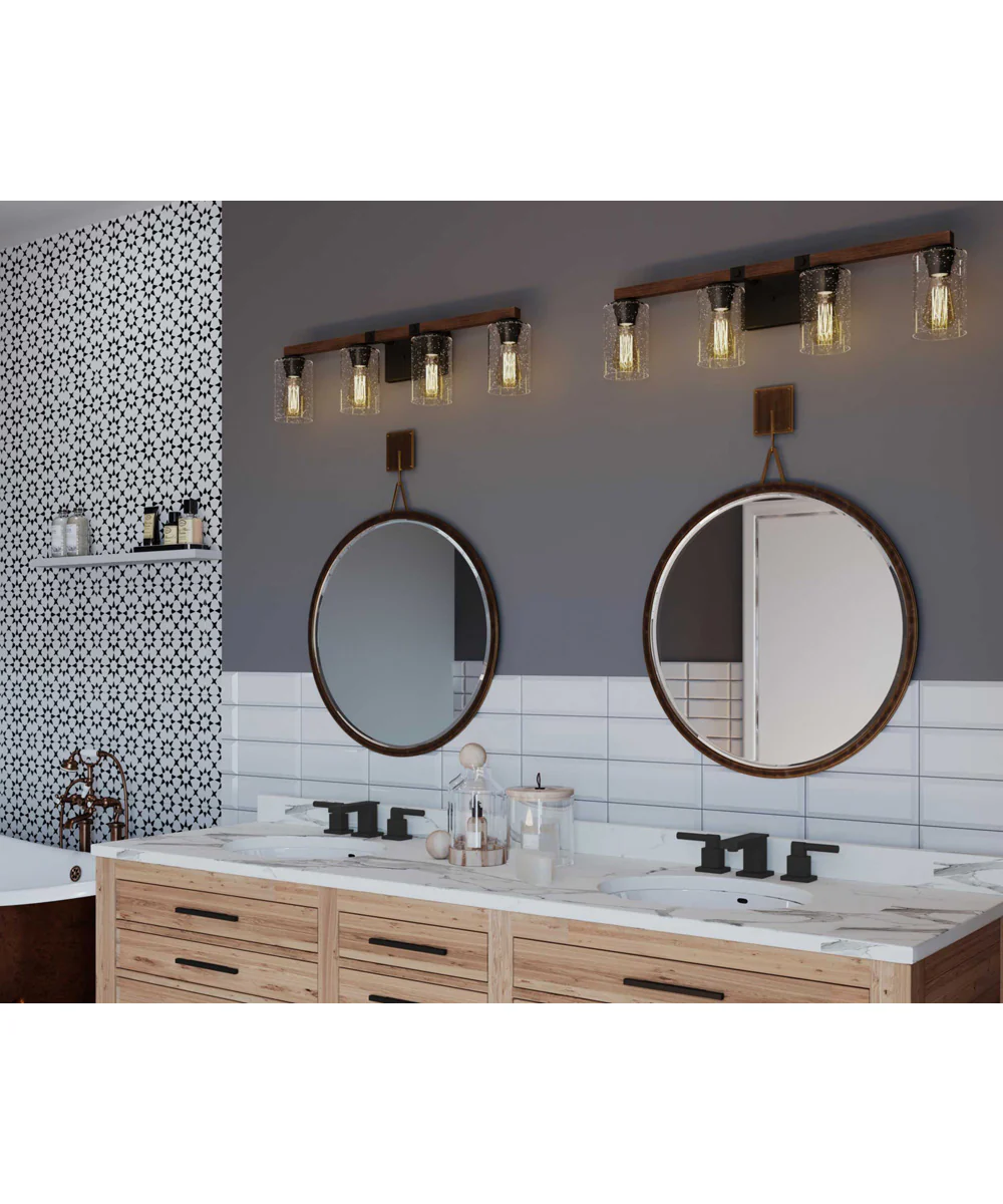 Barnes Mill 4-Light Clear Seeded Glass Farmhouse Bath Vanity Light Antique Bronze - Image 2