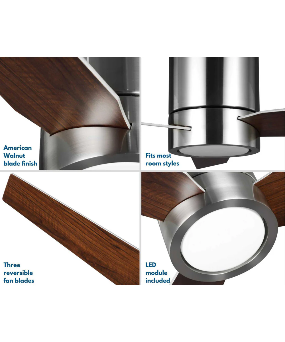 Braden 44" 3-Blade LED Mid-Century Modern Indoor Hugger Ceiling Fan Brushed Nickel - Image 6