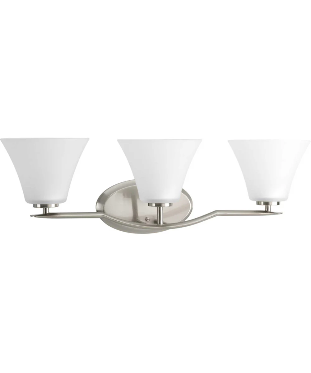Bravo 3-Light Etched Glass Modern Bath Vanity Light Brushed Nickel