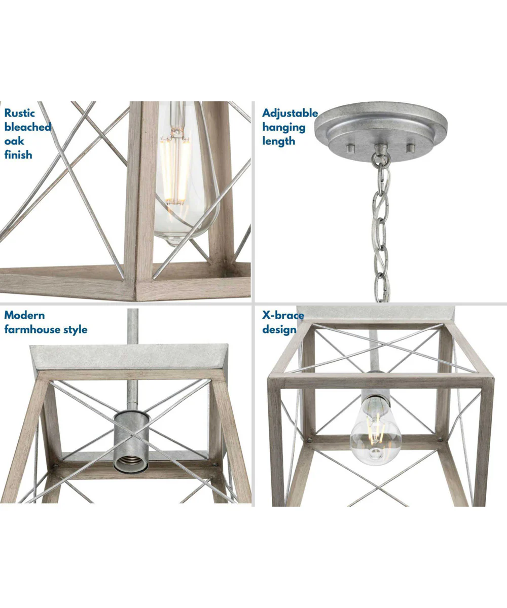 Briarwood 1-Light Galvanized Bleached Oak Farmhouse Style Hanging Mini-Pendant Light Galvanized Finish - Image 5