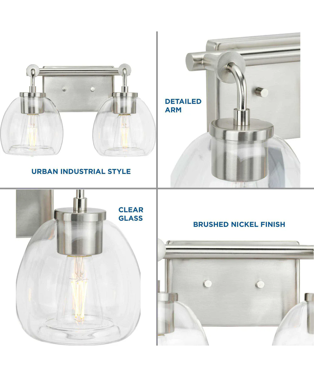 Caisson 2-Light Clear Glass Urban Industrial Bath Vanity Light Brushed Nickel - Image 2