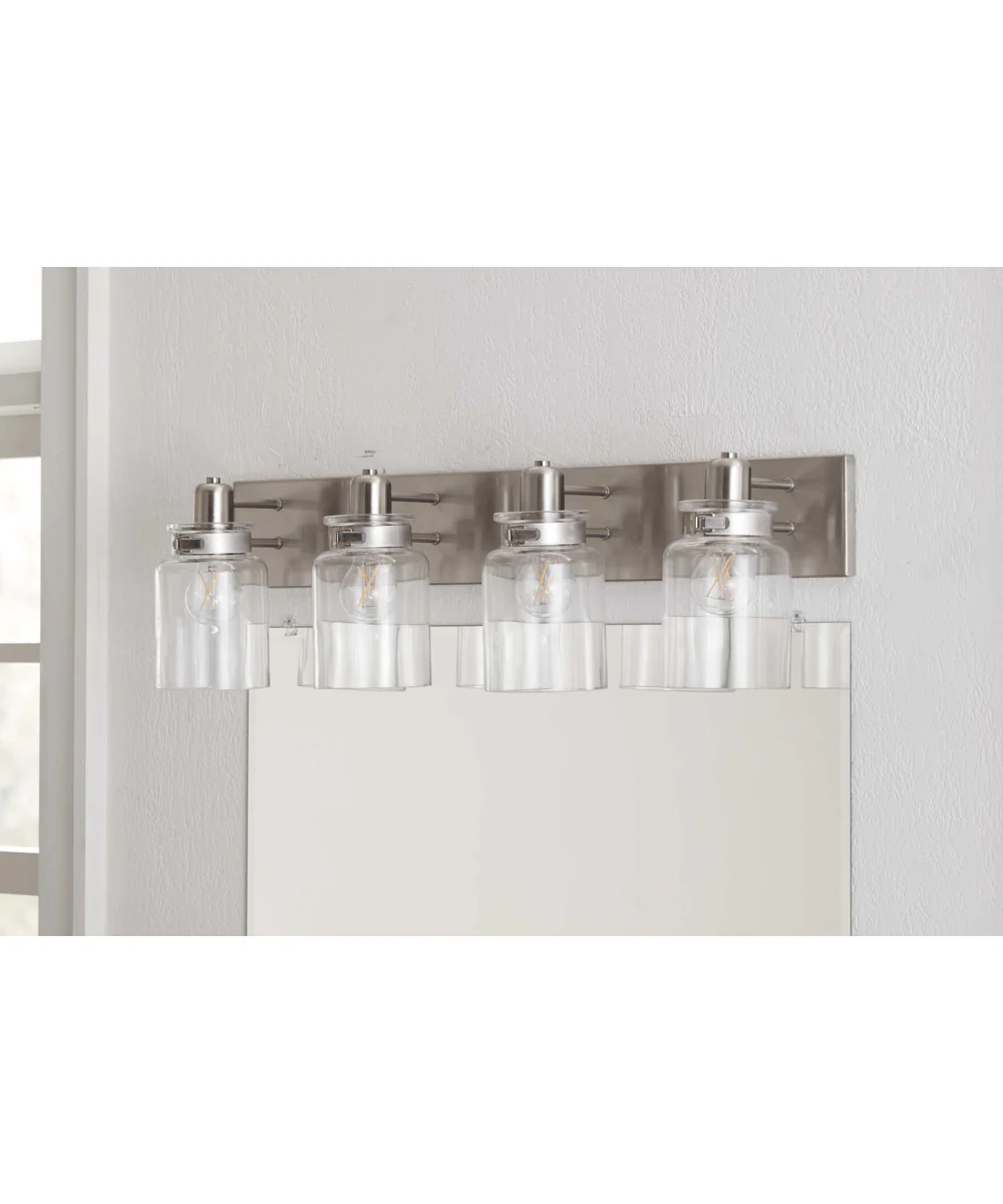 Calhoun 4-Light Clear Glass Farmhouse Bath Vanity Light Brushed Nickel - Image 3