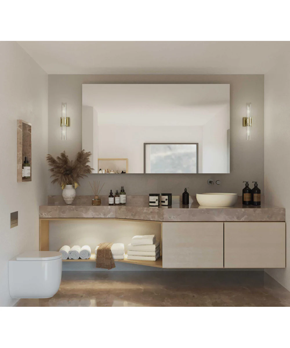 Clarion 2-Light Clear Glass Modern Style Bath Vanity Wall Light Satin Brass - Image 2