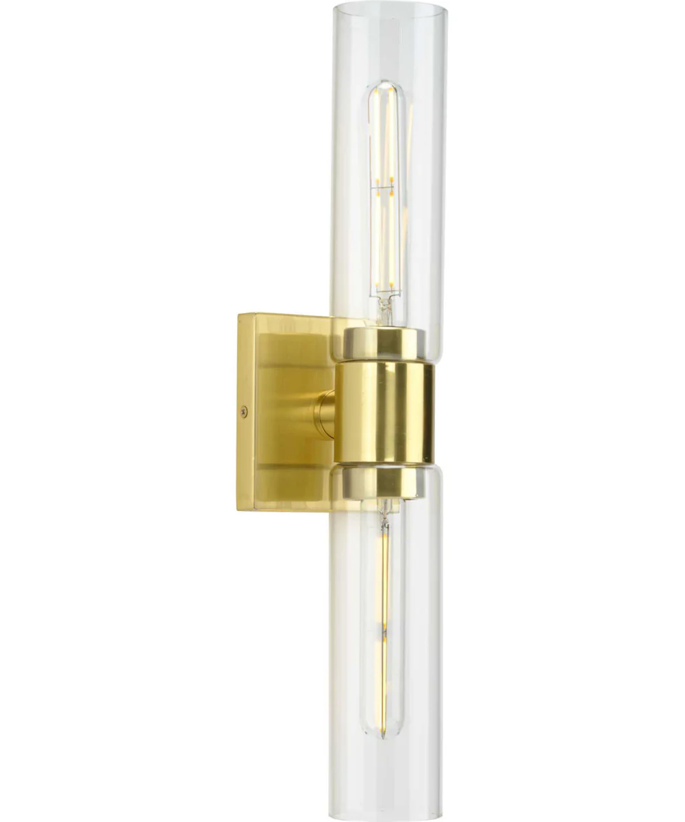 Clarion 2-Light Clear Glass Modern Style Bath Vanity Wall Light Satin Brass - Image 4