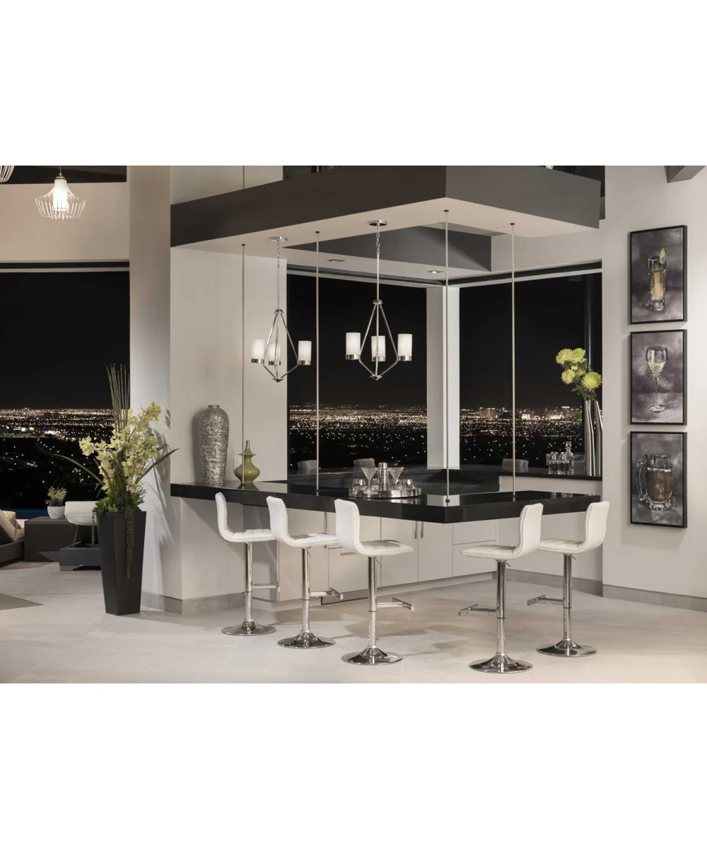 Elevate 3-Light Etched White Glass Mid-Century Modern Chandelier Light Polished Chrome - Image 4