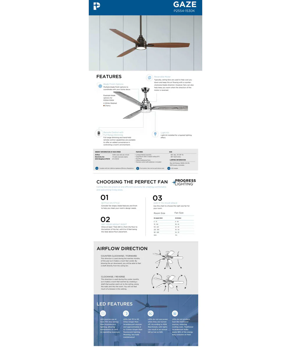Gaze 60" LED 3-Blade Ceiling Fan Polished Chrome - Image 11