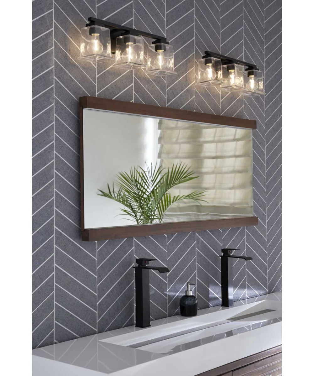 Gilmour 3-Light Modern Farmhouse Clear Glass Bath Vanity Light Matte Black - Image 3