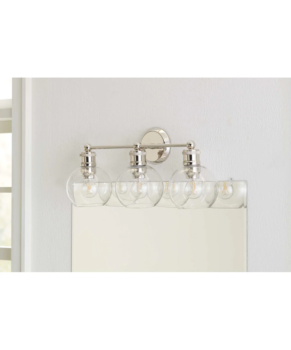 Hansford 3-Light Clear Glass Coastal Bath Vanity Light Polished Nickel - Image 2