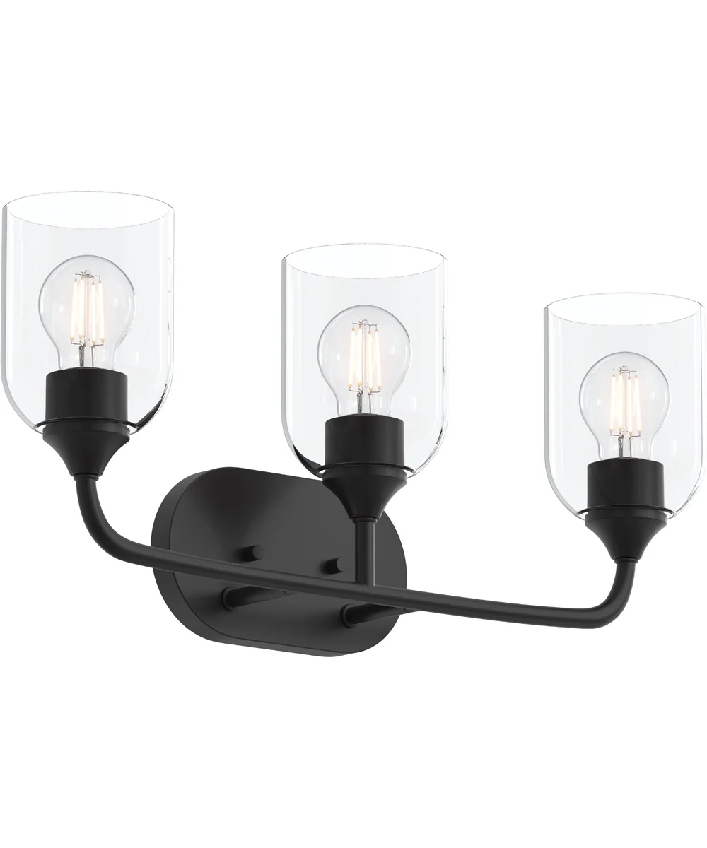 Ilia 3-Light Bath Vanity with Clear Glass Shade Matte Black