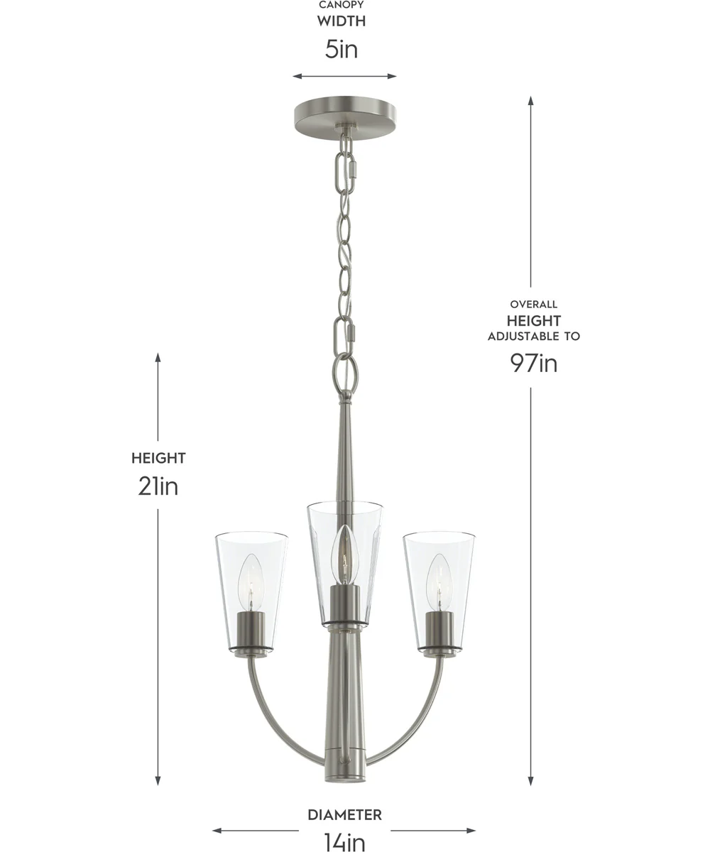 Jheni 3-Light Chandelier with Clear Glass Shades Brushed Nickel - Image 4