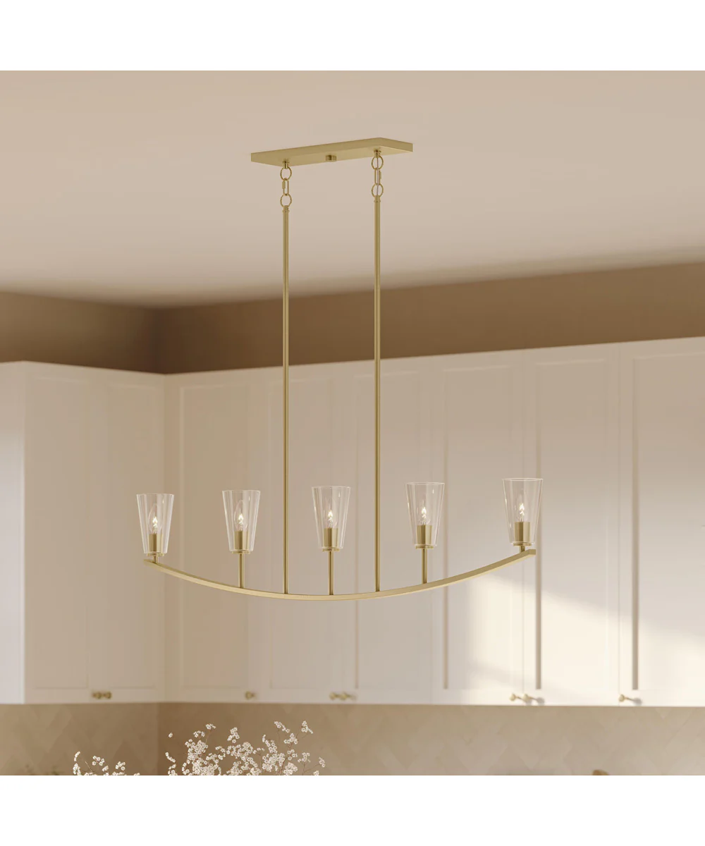 Jheni 5-Light Linear Chandelier with Clear Glass Shades Brushed Gold - Image 9
