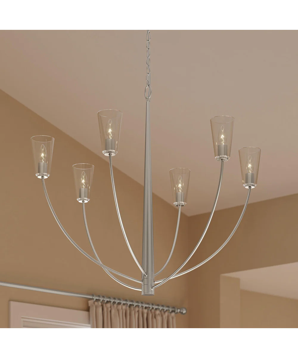 Jheni 6-Light Large Chandelier with Clear Glass Shades Brushed Nickel - Image 8