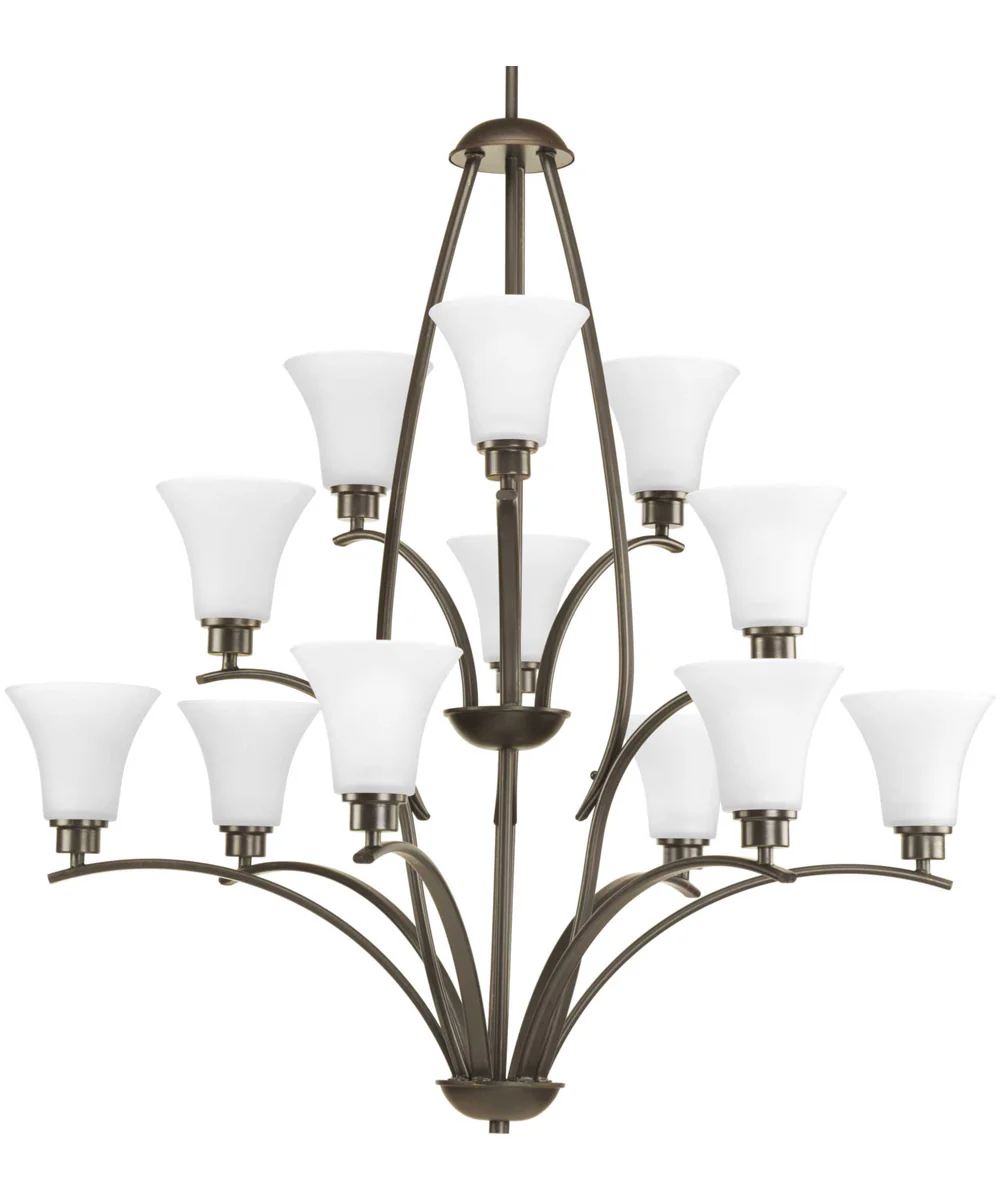 Joy 12-Light Etched White Glass Traditional Chandelier Light Antique Bronze