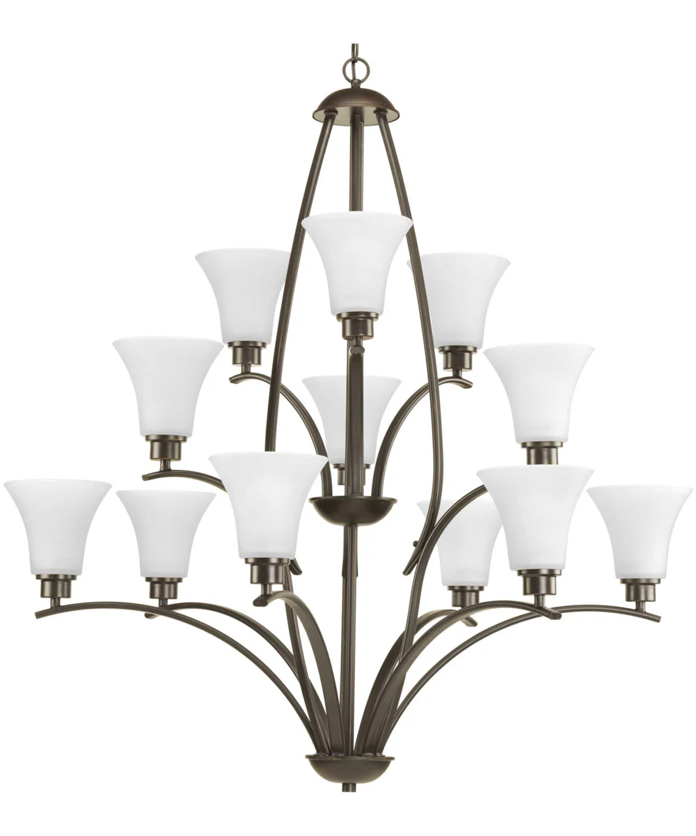 Joy 12-Light Etched White Glass Traditional Chandelier Light Antique Bronze - Image 2