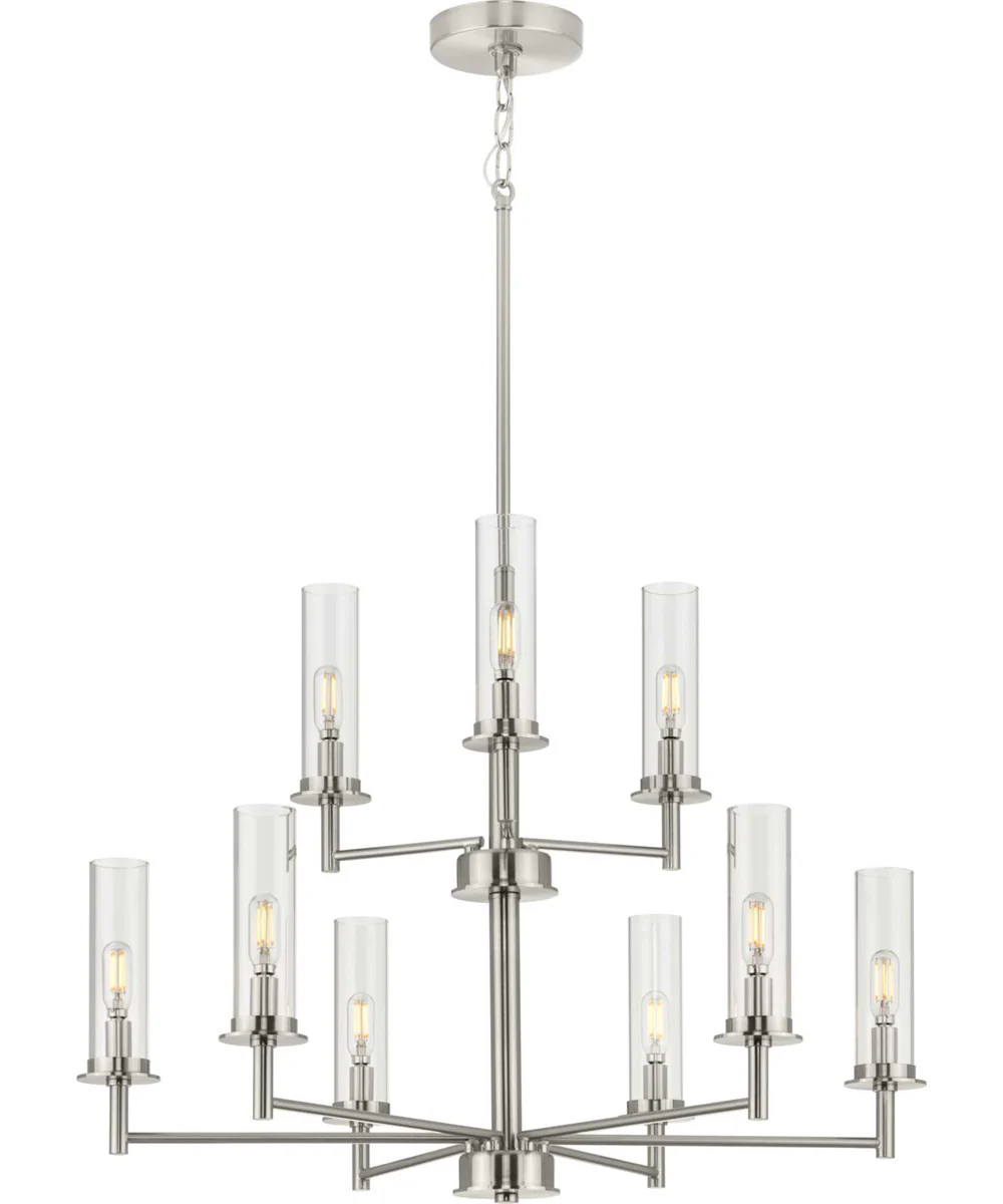 Kellwyn 9-Light Clear Glass Transitional Style Chandelier Light Brushed Nickel - Image 2