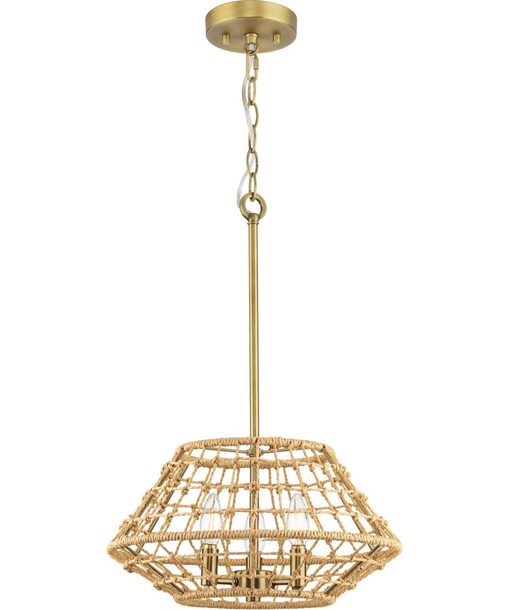 Laila 16 in. 3-Light Semi-Flush Convertible with Woven Jute Accents Vintage Brass - Image 3