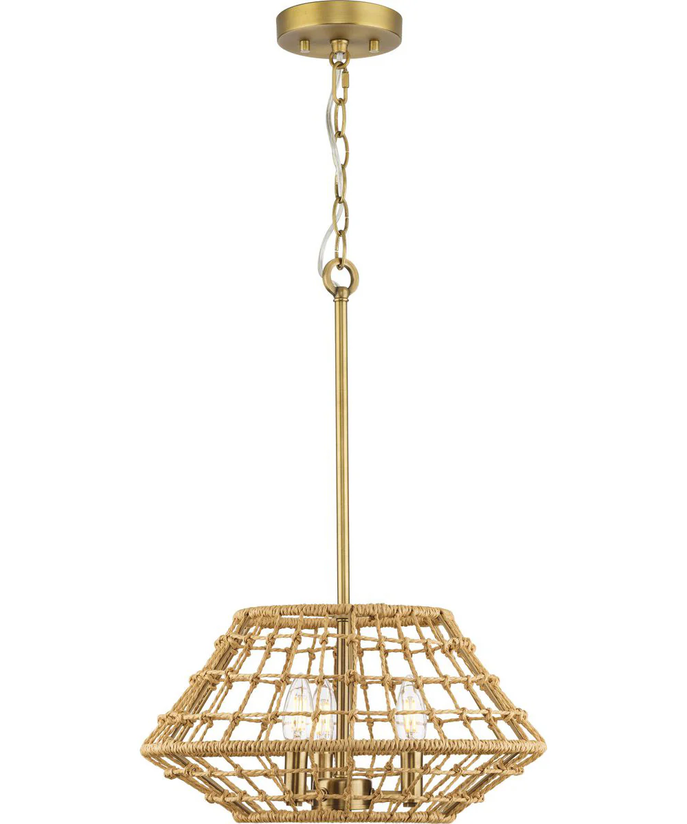 Laila 16 in. 3-Light Semi-Flush Convertible with Woven Jute Accents Vintage Brass - Image 5